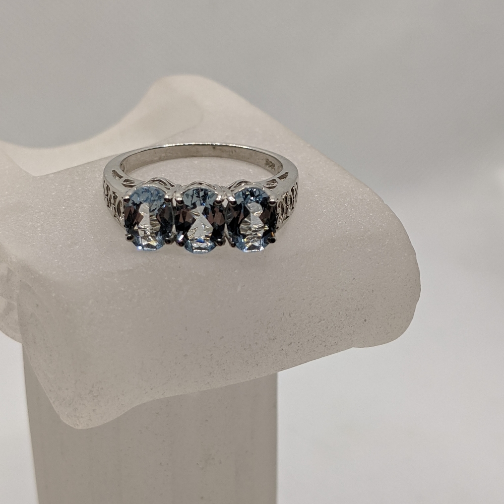 Blue zircon sterling silver ring